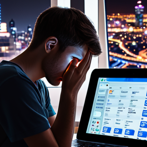 ** A person looking stressed and overwhelmed, surrounded by glowing screens (smartphone, laptop, tablet) with email notifications and social media feeds. The background is a blurred cityscape, symbolizing the constant connection and pressure of modern life. Emphasize feelings of anxiety and digital fatigue.

**