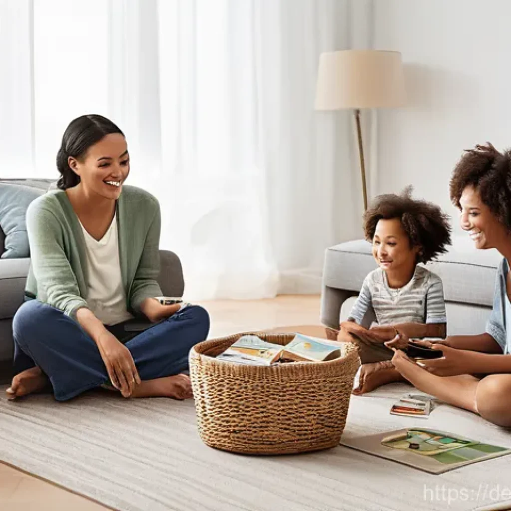 기술 피로를 줄이는 유익한 대화법 - **Prompt 1: A Serene Family Offline Moment**
An inviting, warm-lit living room scene. A diverse ...