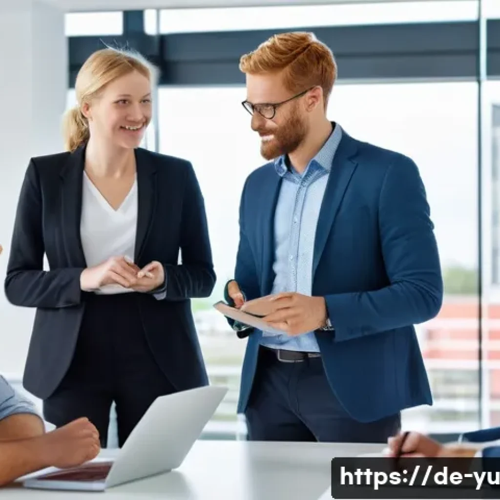기술 피로를 이해하는 힘든 대화 - A modern office meeting scene in a German corporate environment, showing diverse professionals engag...