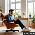 기술 피로를 느낄 때의 대처 방안 - A modern home office scene in a bright German apartment featuring a young professional taking a digi...