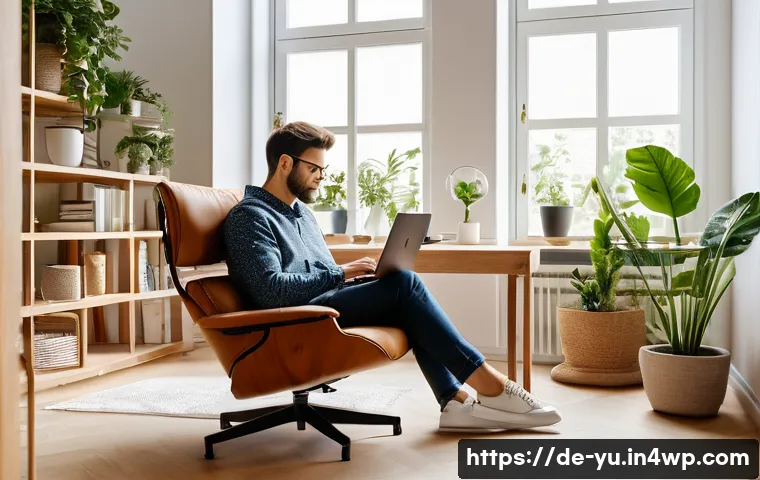 기술 피로를 느낄 때의 대처 방안 - A modern home office scene in a bright German apartment featuring a young professional taking a digi...