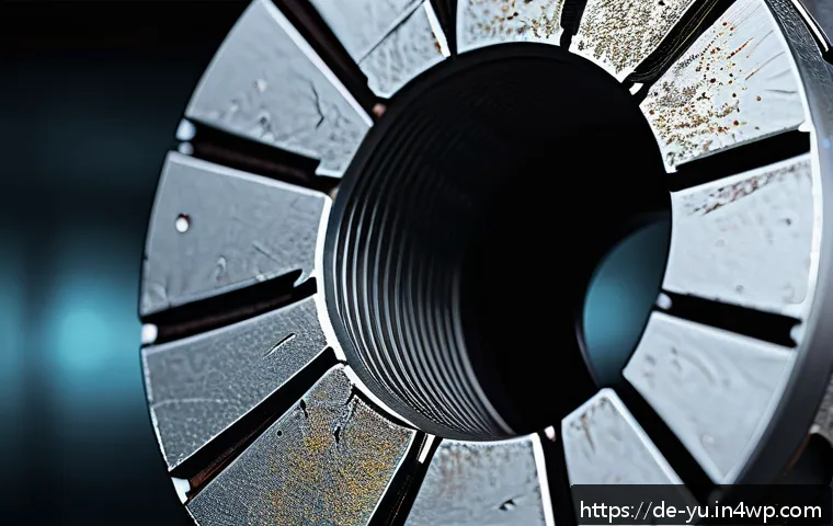 주요 기술 피로 원인 및 해결책 - A close-up, hyper-realistic image of a metallic mechanical component such as a steel bolt or shaft s...