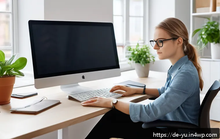 기술 피로를 인식하고 대처하기 - A modern German home office scene showing a young adult woman sitting at an ergonomically designed d...